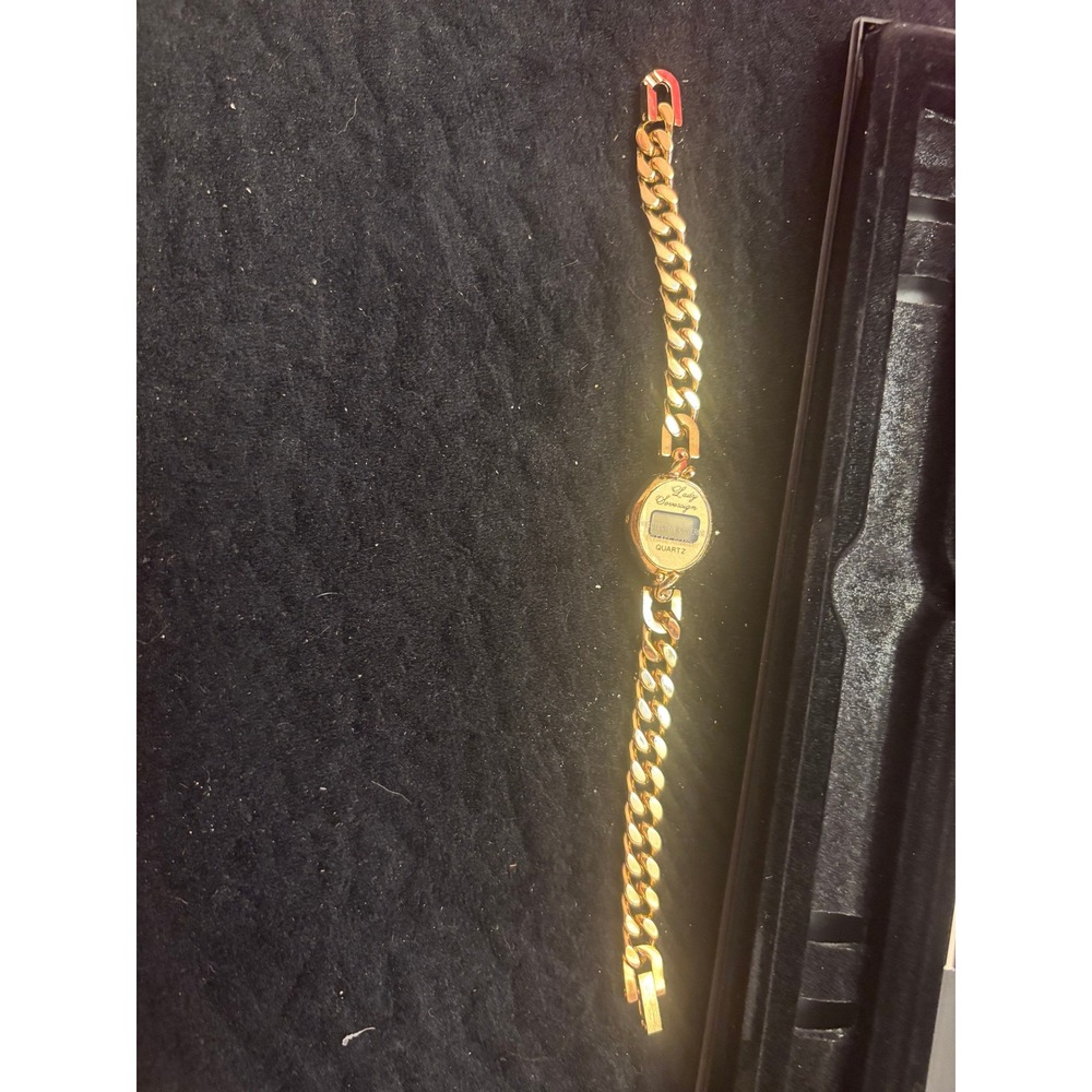 Lady Sovereign Gold Tone Digital Quartz Watch Curb Chain Link Bracelet Boxed
